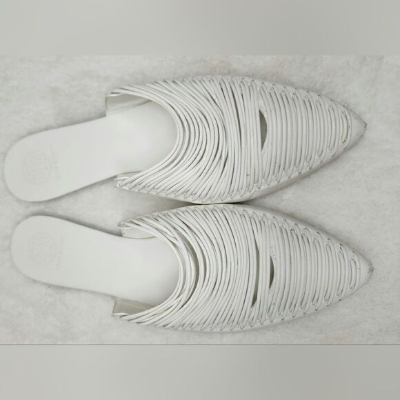 TORY BURCH White Sienna Pointed Toe Slip On Slide Flats size 8M - Picture 4 of 12
